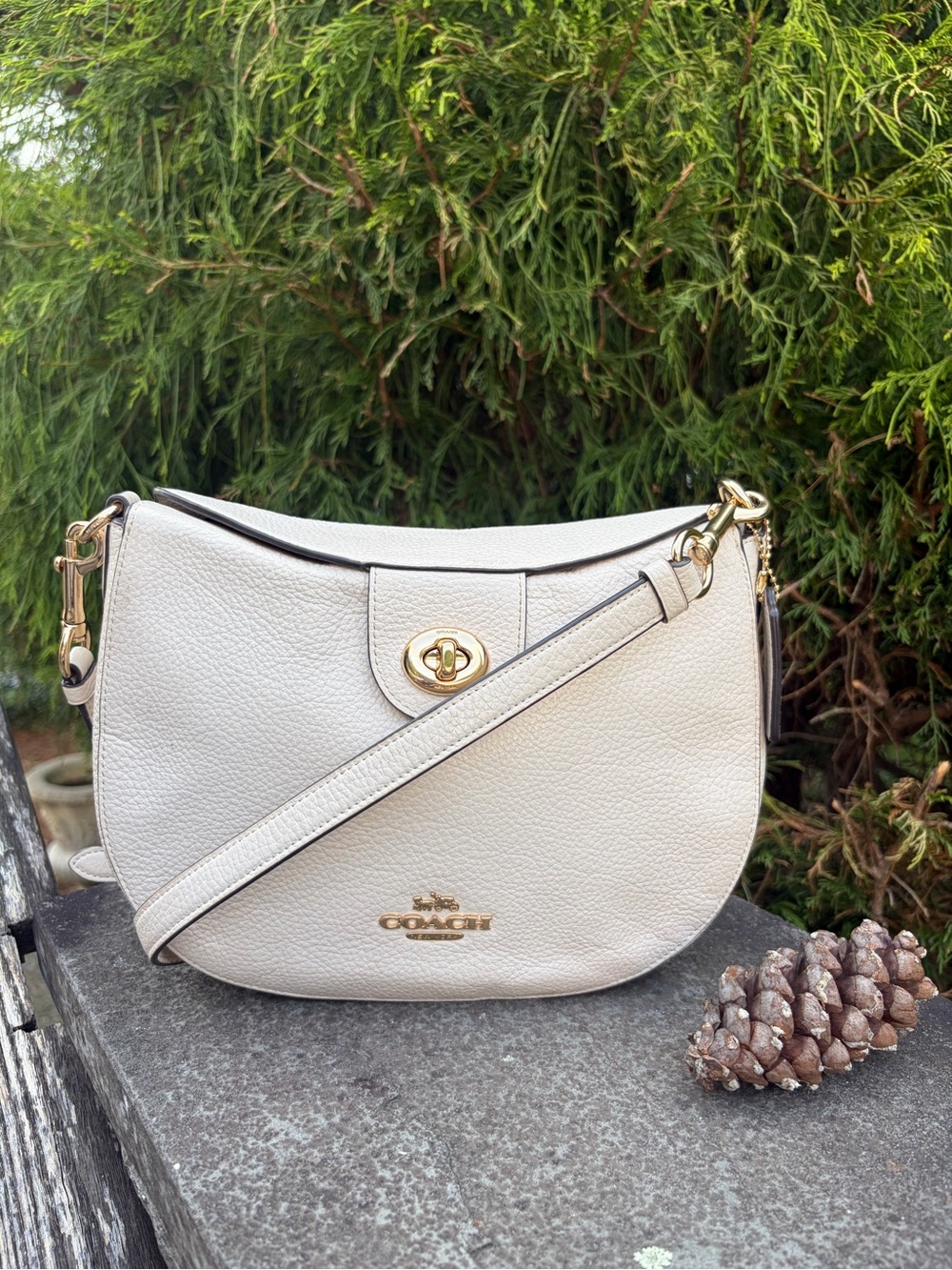 Coach Mia Shoulder Bag Chalk Pebble Leather Gold Hardware